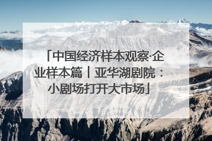 中国经济样本观察·企业样本篇︱亚华湖剧院：小剧场打开大市场